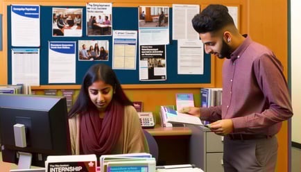 create an image of a student in the employment services being provided by the collegeuniversity