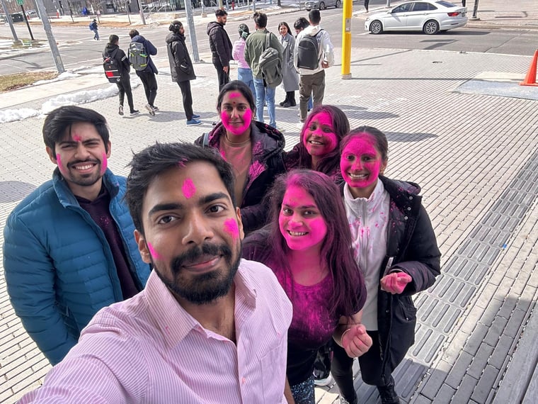 Image of myself playing holi with fellow students