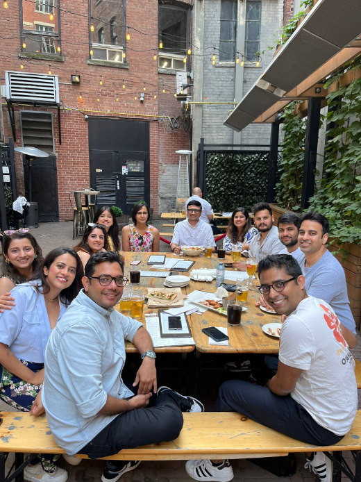 A Networking meetup of marketing professionals  in a restaurent in downtown