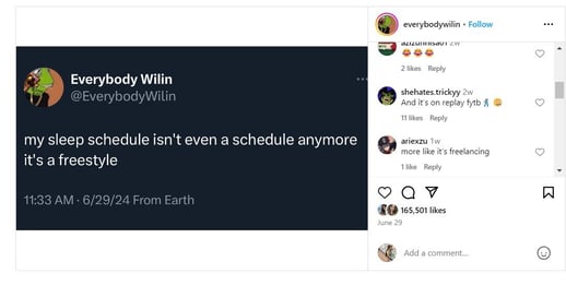 Sleep Deprivation , Source: Instagram post 