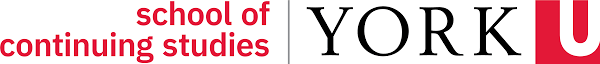 The image is a written text. There is left and right side with a column that separates texts from middle. Left side is school of continuing studies and the right side is YORK U.