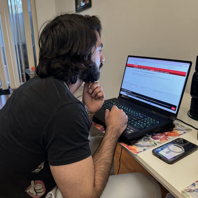 A student attending online class from home.